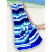 Bondi Stripe Printed beach towel in bag BLUE